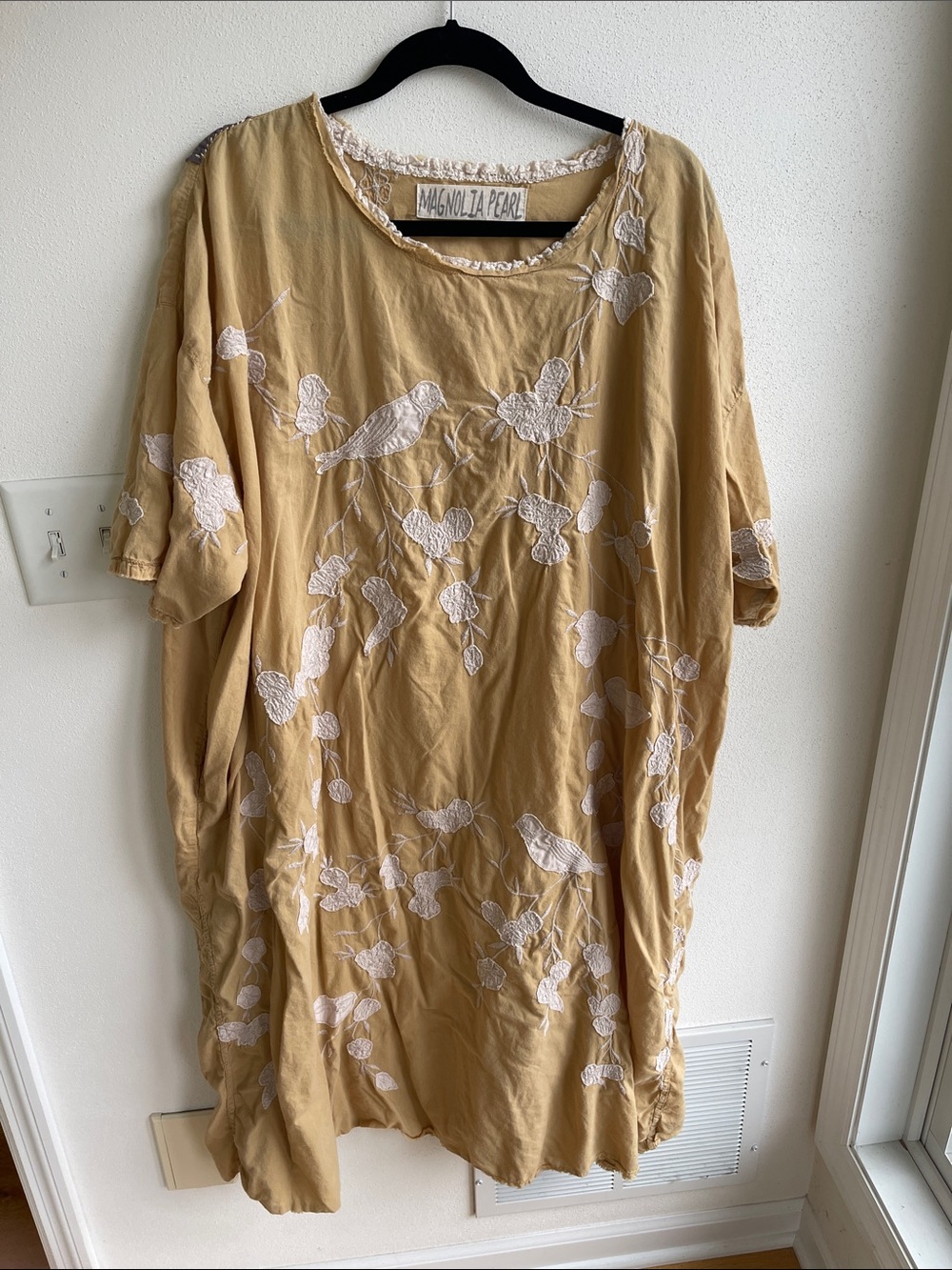 Magnolia Pearl Beige-Mustard Embroidered Midi Dress